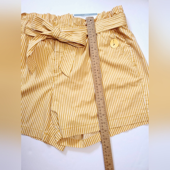 NWT Liz Claiborne 100% Cotton Gold Yellow Pinstriped Belted Shorts Womens 16 - Picture 5 of 11